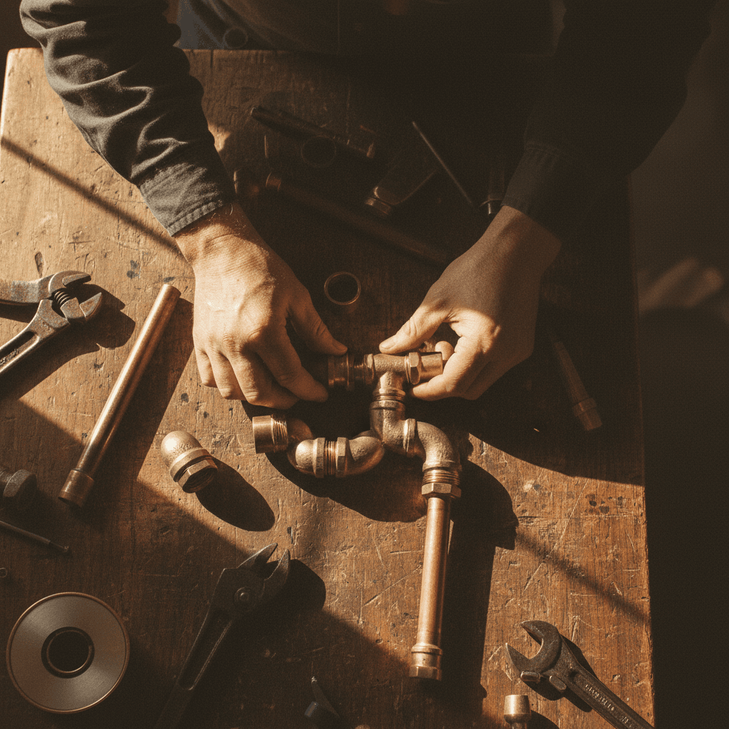 Copper pipe connections being fitted during water system upgrade